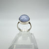 Large Blue Lilac Oval Cabochon Chalcedony Ring in Sterling Silver Size K - L *