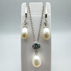 Pearl CZ Pendant Necklace & Earring Set in Sterling Silver 925 *