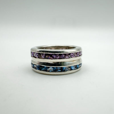 Chunky Double Row Full Eternity Band in Sterling Silver Topaz Amethyst Size I J