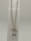 T-Bar Bracelet & Large CZ Heart Charm in Sterling Silver 925 7g *