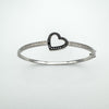 0.30ct Black & White Natural Diamond Heart Bangle Bracelet Sterling Silver 925