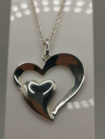 Argento Reversible Double Open Heart Pendant & 16”Necklace Sterling Silver 925 *