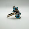 Huge Unusual Enamelled Blue Flower Pansy CZ Cocktail Ring Size L - M 6g