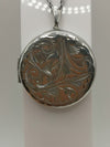 Vintage Large Round Sterling Silver Locket Etched Foliate Design 925 19" Chain