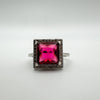 Pink Square 2.5ct Ruby CZ Engagement Stacking Ring in Sterling Silver  L - M *