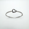 0.30ct Black & White Natural Diamond Heart Bangle Bracelet Sterling Silver 925