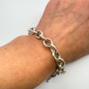 Chunky T-Bar Bracelet with 3x Pearl Charms in Sterling Silver 925 Heavy 19g