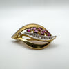 Vintage 9ct Gold & White Gold Ruby & Diamond Brooch Leaf / Flower / Tulip