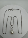 Pearl & CZ Pendant 16” Necklace in Sterling Silver by ARGENTO 925 June Birthday