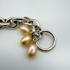 Chunky T-Bar Bracelet with 3x Pearl Charms in Sterling Silver 925 Heavy 19g