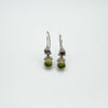 Vintage Peridot Grey Rutile Quartz Shepherds Hook Drop Earrings Sterling Silver