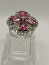 Huge Pink CZ Cocktail Flower Ring by TGGC Sterling Silver 925 Size N - O 8g