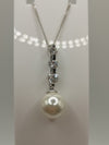 CZ & Pearl Pendant & 16" Necklace Sterling Silver 925 June Birthday Wedding