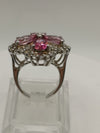 Huge Pink CZ Cocktail Flower Ring by TGGC Sterling Silver 925 Size N - O 8g