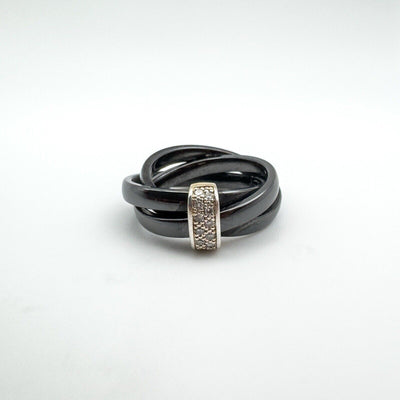 0.10ct Diamond Black Ceramic 3x Bands / Wedding Eternity Stacking Size L - M