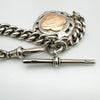 Antique 1920 Albert Chain & 9ct Rose Gold Medal Fob Sterling Silver Heavy 49g *