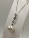 CZ & Pearl Pendant & 16" Necklace Sterling Silver 925 June Birthday Wedding