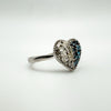 Diamond Heart Engagement Ring Blue & White Diamonds Sterling Silver 925 Size L M