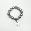 Chunky Grey Pearls & Sweetie Links Heart Charm Bracelet Sterling Silver 925 42g