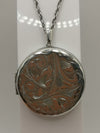 Vintage Large Round Sterling Silver Locket Etched Foliate Design 925 19" Chain