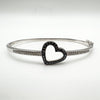 0.30ct Black & White Natural Diamond Heart Bangle Bracelet Sterling Silver 925