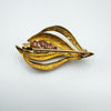 Vintage 9ct Gold & White Gold Ruby & Diamond Brooch Leaf / Flower / Tulip