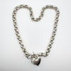 Chunky Double Heart Charm 18” Rolo Links Chain in Sterling Silver 59g