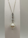 CZ & Pearl Pendant & 16" Necklace Sterling Silver 925 June Birthday Wedding