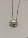 Pearl & CZ Pendant Sterling Silver 925 & 16" Necklace Wedding / June Birthday