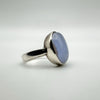 Large Blue Lilac Oval Cabochon Chalcedony Ring in Sterling Silver Size K - L *