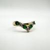 9ct Gold Emerald & Diamond Wishbone V Shaped Wedding Eternity Stacking Ring N O