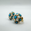 Vintage Antique 9ct Gold Turquoise & Pearl Earrings Screw On Unpierced Ears 4.8g