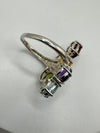 Sterling Silver Multicoloured CZ Gem Set Ring Size O - P Garnet Amethyst Citrine