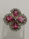 Huge Pink CZ Cocktail Flower Ring by TGGC Sterling Silver 925 Size N - O 8g