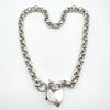 Chunky Double Heart Charm 18” Rolo Links Chain in Sterling Silver 59g