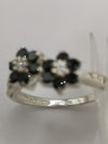 Toi Et Moi Black Flower CZ Ring in Sterling Silver 925 Size N - O