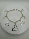 7x Hearts Charm Bracelet in Sterling Silver 925 8g