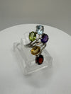 Sterling Silver Multicoloured CZ Gem Set Ring Size O - P Garnet Amethyst Citrine