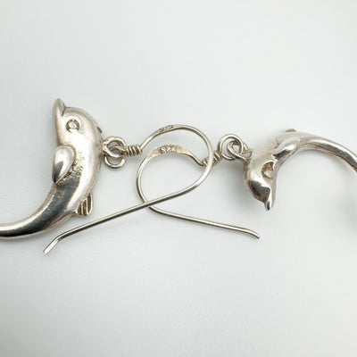 Dolphin Drop Earrings on Shepherd Hooks in Sterling Silver 925