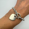 Chunky Rolo Links T - Bar & Heart Charm Bracelet Sterling Silver 925 Heavy 31g