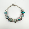 Blue / Green Italian Charm Bracelet in Sterling Silver 925 by Carlo Biagi 49g