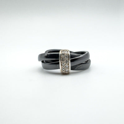 0.10ct Diamond Black Ceramic 3x Bands / Wedding Eternity Stacking Size L - M