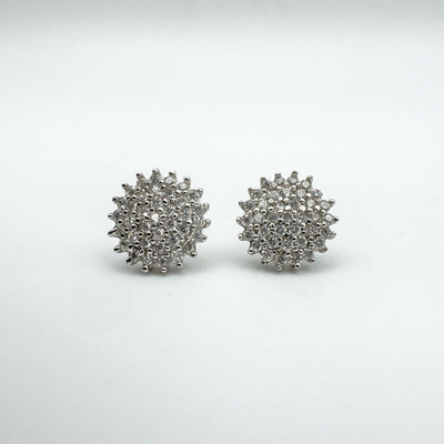 1ct CZ Cluster Stud Earrings in Sterling Silver 925