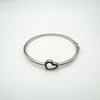 0.30ct Black & White Natural Diamond Heart Bangle Bracelet Sterling Silver 925