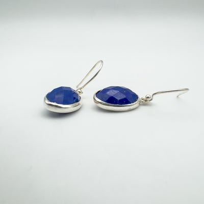 Chunky Lapis Lazuli Oval Drop Earrings on Shepherd Hooks in Sterling Silver 925