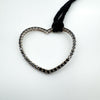 Large Black CZ Open Heart Pendant Sterling Silver 925 & Black Suede 16” Necklace