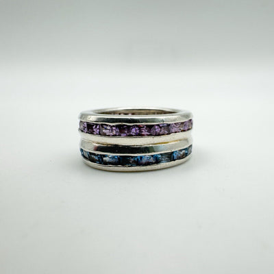 Chunky Double Row Full Eternity Band in Sterling Silver Topaz Amethyst Size I J