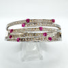 Ruby & Diamond Bangle Bracelet on Sterling Silver 925 Rhodium Plated Heavy 44g