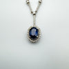 18ct White Gold Sapphire & Diamond Pendant Necklace 16” Chain