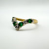 9ct Gold Emerald & Diamond Wishbone V Shaped Wedding Eternity Stacking Ring N O